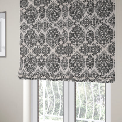 Starla Flat Weave Chenille Damask Pattern In Black Furnishing Fabric CTR-341 - Roman Blinds