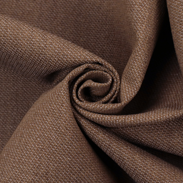 a dark chocolate or mocha brown textile with a tight diagonal twill weave. The fabric is woven with a deep brown base interspersed with fine, lighter threads that create a subtle shimmering or "salt and pepper" effect across the surface.