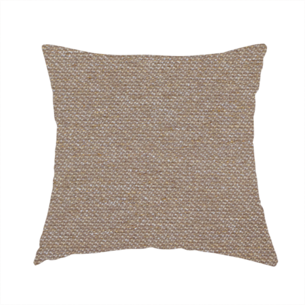 The fabric used to create this handmade cushion is a muted taupe or mushroom-coloured textile with a tight diagonal twill weave. The fabric is a multi-tonal blend, interlacing earthy brown and grey-beige yarns with fine cream and gold flecks, creating a sophisticated heathered effect.