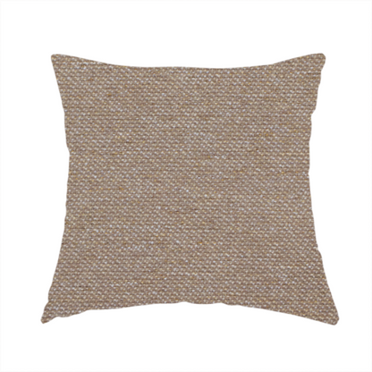 The fabric used to create this handmade cushion is a muted taupe or mushroom-coloured textile with a tight diagonal twill weave. The fabric is a multi-tonal blend, interlacing earthy brown and grey-beige yarns with fine cream and gold flecks, creating a sophisticated heathered effect.