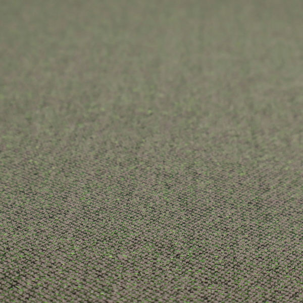 An olive or moss green textile featuring a dense diagonal twill weave. The fabric is a multi-tonal blend, interlacing earthy brownish-grey yarns with vibrant lime green flecks, creating a textured, heathered appearance.