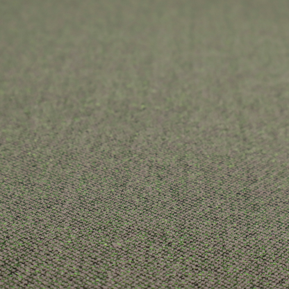 An olive or moss green textile featuring a dense diagonal twill weave. The fabric is a multi-tonal blend, interlacing earthy brownish-grey yarns with vibrant lime green flecks, creating a textured, heathered appearance.