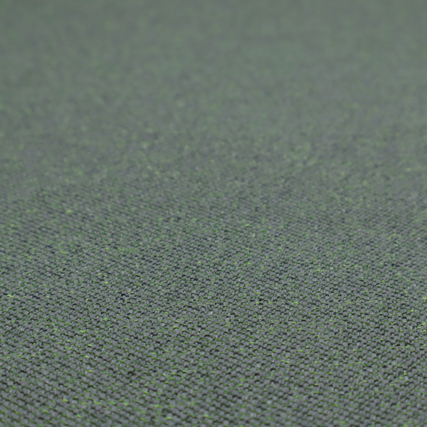 A charcoal or slate grey textile with a tight diagonal twill weave. The fabric is a multi-tonal blend, interlacing dark grey yarns with subtle, bright lime green flecks that provide a modern, heathered dimension.