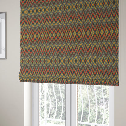 Ipoh Collection Of Chevron Striped Heavyweight Chenille Black Multi Colour Upholstery Fabric CTR-342 - Roman Blinds