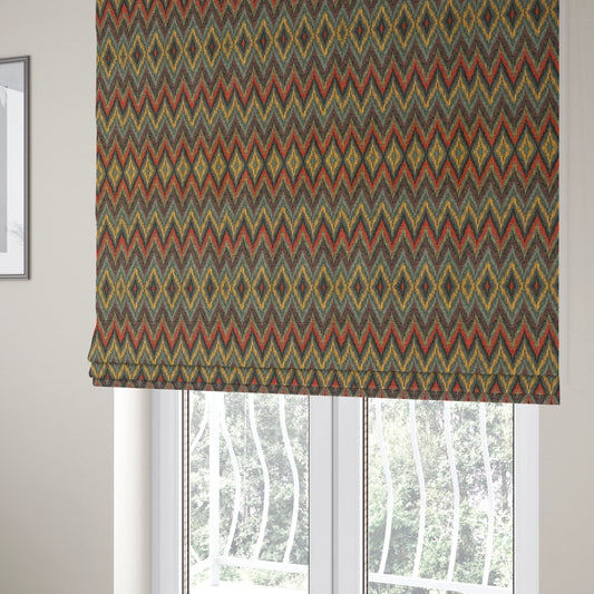 Ipoh Collection Of Chevron Striped Heavyweight Chenille Black Multi Colour Upholstery Fabric CTR-342 - Roman Blinds