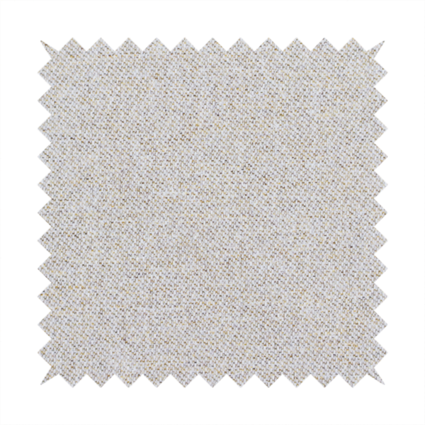 a light oatmeal or pearl grey textile featuring a tight diagonal twill weave. The fabric is a multi-tonal blend, interlacing crisp white and pale grey yarns with subtle flecks of soft gold and charcoal, creating a luminous, heathered appearance.