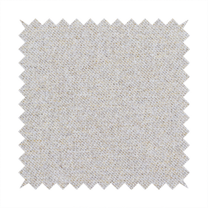 a light oatmeal or pearl grey textile featuring a tight diagonal twill weave. The fabric is a multi-tonal blend, interlacing crisp white and pale grey yarns with subtle flecks of soft gold and charcoal, creating a luminous, heathered appearance.