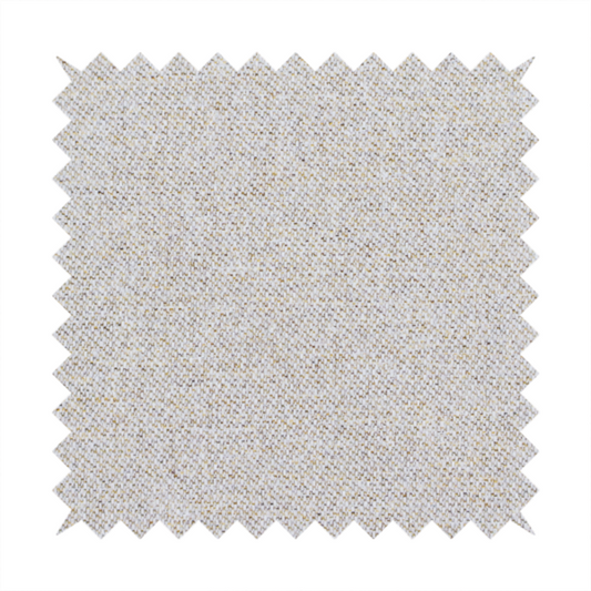 a light oatmeal or pearl grey textile featuring a tight diagonal twill weave. The fabric is a multi-tonal blend, interlacing crisp white and pale grey yarns with subtle flecks of soft gold and charcoal, creating a luminous, heathered appearance.