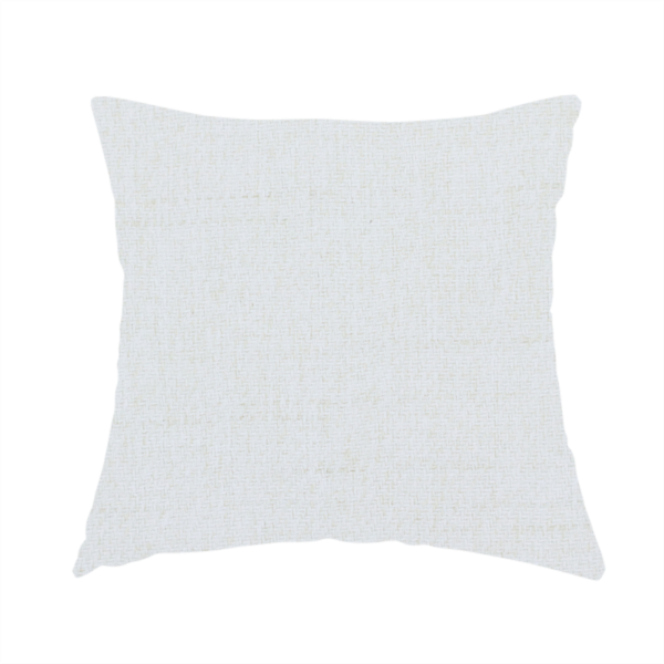 The fabric used to create this handmade cushion is a light-coloured, off-white fabric with a fine, textured weave.