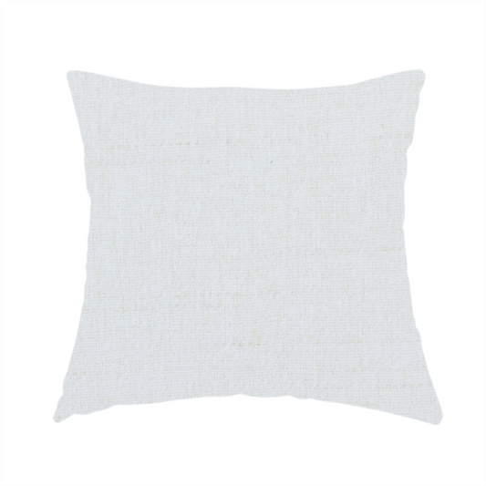 The fabric used to create this handmade cushion is a light-coloured, off-white fabric with a fine, textured weave.