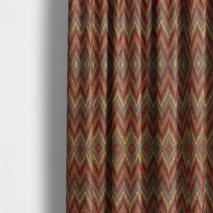 Ipoh Collection Of Chevron Striped Heavyweight Chenille Burgundy Red Multi Colour Upholstery Fabric CTR-343 - Made To Measure Curtains