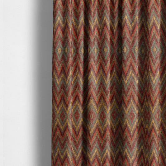 Ipoh Collection Of Chevron Striped Heavyweight Chenille Burgundy Red Multi Colour Upholstery Fabric CTR-343 - Made To Measure Curtains