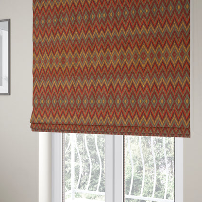 Ipoh Collection Of Chevron Striped Heavyweight Chenille Burgundy Red Multi Colour Upholstery Fabric CTR-343 - Roman Blinds