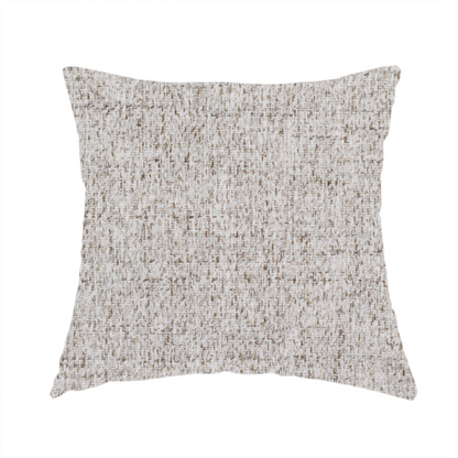 The fabric used to create this handmade cushion is a taupe and grey upholstery fabric with a dense, multi-tonal textured weave.