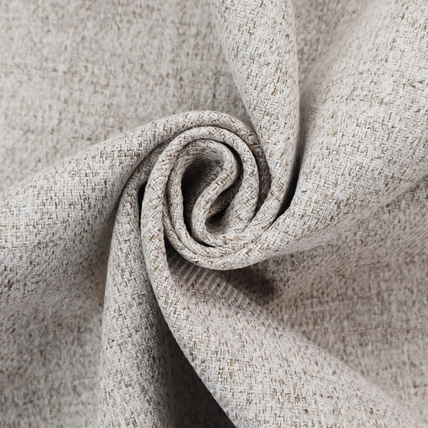 A taupe and grey upholstery fabric with a dense, multi-tonal textured weave.