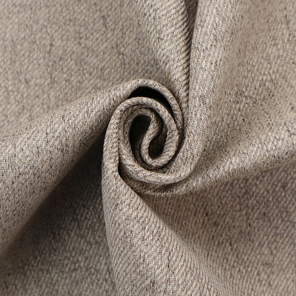 A warm grey and brown upholstery fabric with a dense, diagonal textured weave.