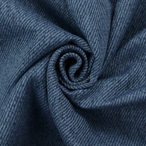 A navy blue upholstery fabric with a dense, diagonal textured weave.