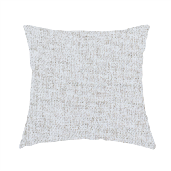 The fabric used to create this handmade cushion is a light grey upholstery fabric with a fine, dense textured weave.