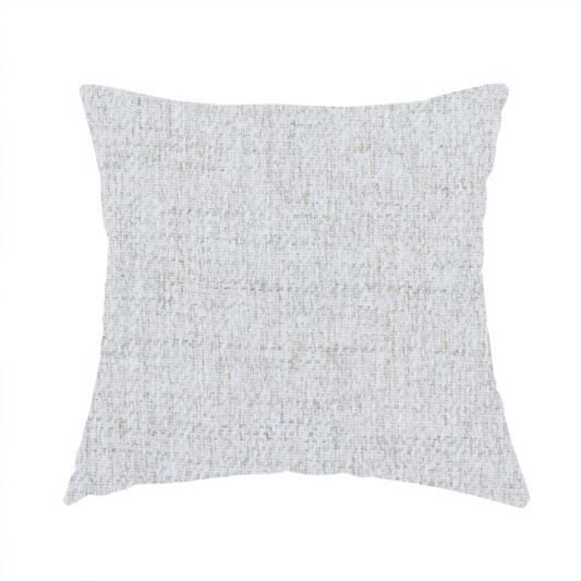 The fabric used to create this handmade cushion is a light grey upholstery fabric with a fine, dense textured weave.