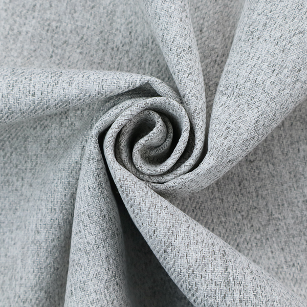A light grey upholstery fabric with a dense, speckled textured weave.