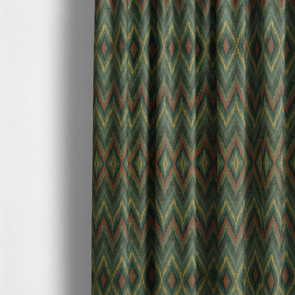 Ipoh Collection Of Chevron Striped Heavyweight Chenille Green Multi Colour Upholstery Fabric CTR-344 - Made To Measure Curtains