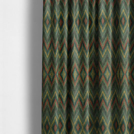 Ipoh Collection Of Chevron Striped Heavyweight Chenille Green Multi Colour Upholstery Fabric CTR-344 - Made To Measure Curtains