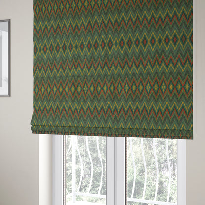 Ipoh Collection Of Chevron Striped Heavyweight Chenille Green Multi Colour Upholstery Fabric CTR-344 - Roman Blinds