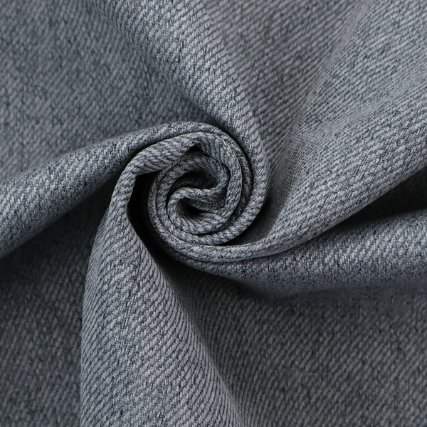 A charcoal grey upholstery fabric with a dense, diagonal textured weave.