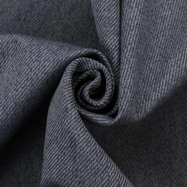 A charcoal grey upholstery fabric with a dense, diagonal twill weave.