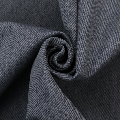 A charcoal grey upholstery fabric with a dense, diagonal twill weave.