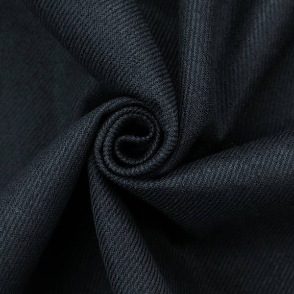 A midnight black upholstery fabric with a dense, diagonal twill weave.