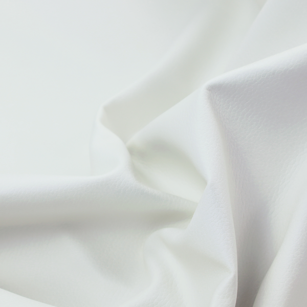 A bright white faux leather fabric featuring a subtle, pebbled texture.