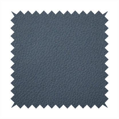 Boston Faux Leather Upholstery Fabric in a deep steel blue colour, highlighting a fine pebbled grain texture.