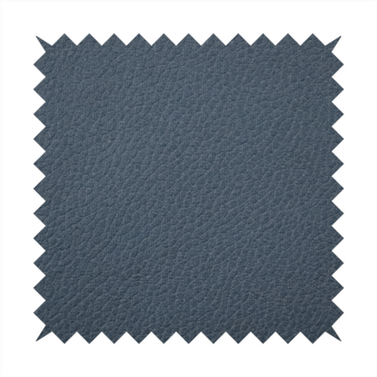 Boston Faux Leather Upholstery Fabric in a deep steel blue colour, highlighting a fine pebbled grain texture.