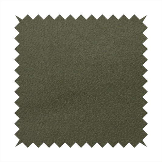 Boston Faux Leather Upholstery Fabric in a rich olive green colour, showcasing a fine pebbled grain texture.
