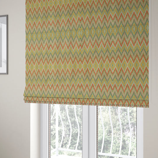 Ipoh Collection Of Chevron Striped Heavyweight Chenille Silver Multi Colour Upholstery Fabric CTR-346 - Roman Blinds