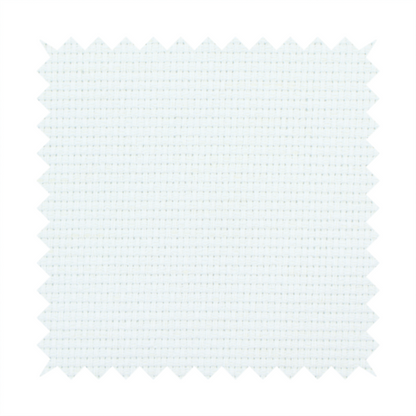 A solid white fabric with a distinct, tightly woven grid texture. The material features a uniform, grid-like pattern of tiny raised squares, reminiscent of Aida cloth or a textured linen blend, creating a subtle, clean, and matte finish across the entire surface.