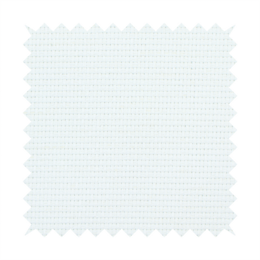 A solid white fabric with a distinct, tightly woven grid texture. The material features a uniform, grid-like pattern of tiny raised squares, reminiscent of Aida cloth or a textured linen blend, creating a subtle, clean, and matte finish across the entire surface.