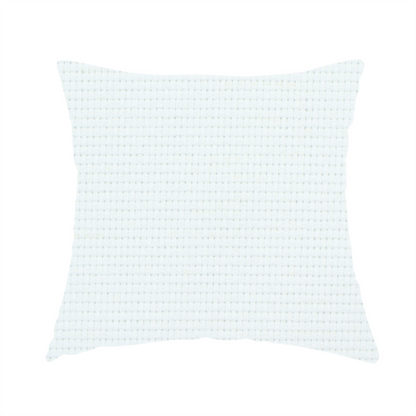 The fabric used to create these handmade cushions is a solid white fabric with a distinct, tightly woven grid texture. The material features a uniform, grid-like pattern of tiny raised squares, reminiscent of Aida cloth or a textured linen blend, creating a subtle, clean, and matte finish across the entire surface.