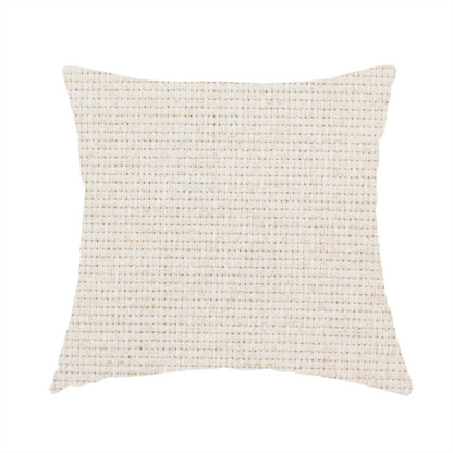 The fabric used to create this handmade cushion is a cream or off-white fabric featuring a distinct, tightly woven grid texture. The material has a uniform, basket-weave style pattern with subtle variations in tone, creating a soft, warm, and matte finish across the entire surface.