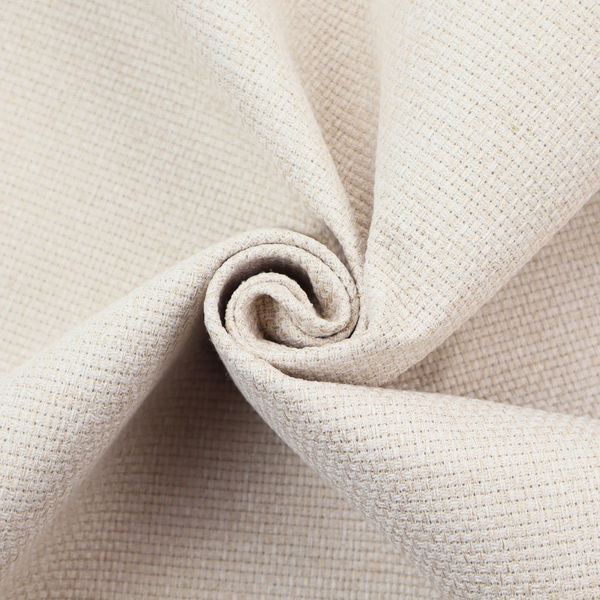 A cream or off-white fabric featuring a distinct, tightly woven grid texture. The material has a uniform, basket-weave style pattern with subtle variations in tone, creating a soft, warm, and matte finish across the entire surface.