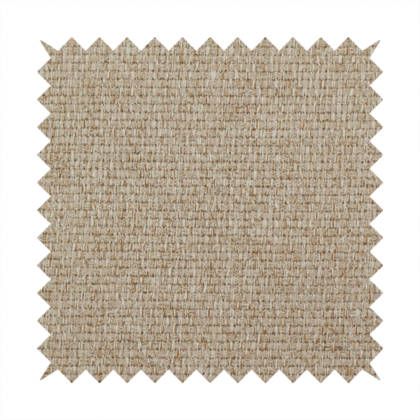 A beige or light taupe fabric featuring a distinct, tightly woven grid texture. The material showcases a multi-tonal, basket-weave style pattern with blending neutral threads, creating a warm, organic, and matte finish across the entire surface.
