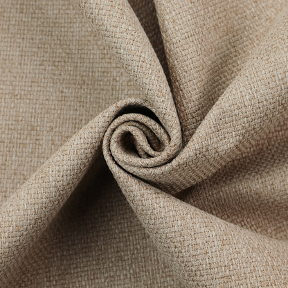 A beige or light taupe fabric featuring a distinct, tightly woven grid texture. The material showcases a multi-tonal, basket-weave style pattern with blending neutral threads, creating a warm, organic, and matte finish across the entire surface.
