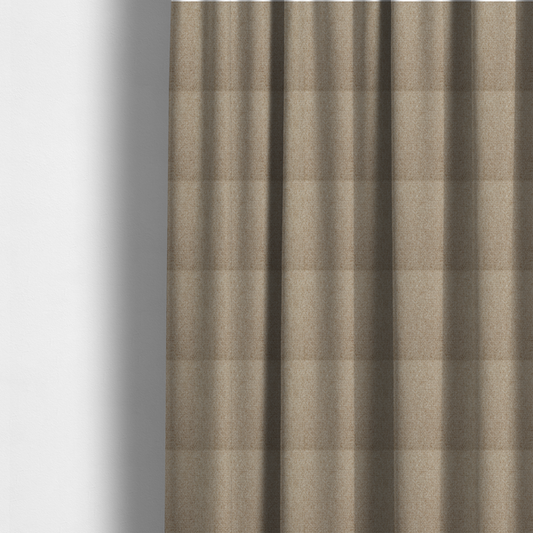 The fabric used to create these made-to-measure curtains is a beige or light taupe fabric featuring a distinct, tightly woven grid texture. The material showcases a multi-tonal, basket-weave style pattern with blending neutral threads, creating a warm, organic, and matte finish across the entire surface.