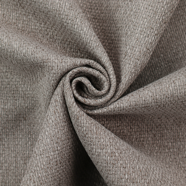 A taupe or light greyish-brown fabric featuring a distinct, tightly woven grid texture. The material showcases a multi-tonal, basket-weave style pattern with blending neutral threads, creating a soft, heathered, and matte finish across the entire surface.