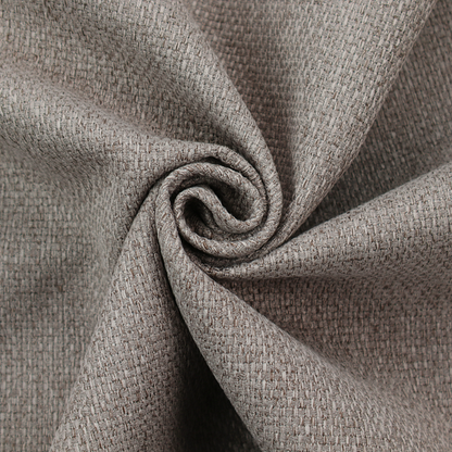 A taupe or light greyish-brown fabric featuring a distinct, tightly woven grid texture. The material showcases a multi-tonal, basket-weave style pattern with blending neutral threads, creating a soft, heathered, and matte finish across the entire surface.