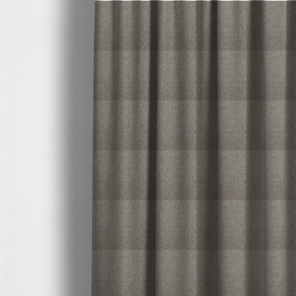 The fabric used to create these made-to-measure curtains is a taupe or light greyish-brown fabric featuring a distinct, tightly woven grid texture. The material showcases a multi-tonal, basket-weave style pattern with blending neutral threads, creating a soft, heathered, and matte finish across the entire surface.