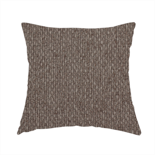 The fabric used to create this handmade cushion is a medium brown or mocha fabric featuring a distinct, tightly woven grid texture. The material showcases a multi-tonal, basket-weave style pattern with interlaced neutral and earthy threads, creating a rich, textured, and matte finish across the entire surface.