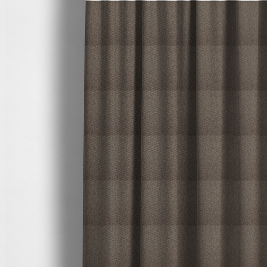 The fabric used to create these made-to-measure curtains is a medium brown or mocha fabric featuring a distinct, tightly woven grid texture. The material showcases a multi-tonal, basket-weave style pattern with interlaced neutral and earthy threads, creating a rich, textured, and matte finish across the entire surface.