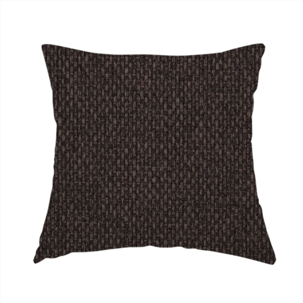 The fabric used to create this handmade cushion is a dark chocolate or espresso brown fabric featuring a distinct, tightly woven grid texture. The material showcases a deep, multi-tonal, basket-weave style pattern with interlaced charcoal and dark brown threads, creating a rich, moody, and matte finish across the entire surface.